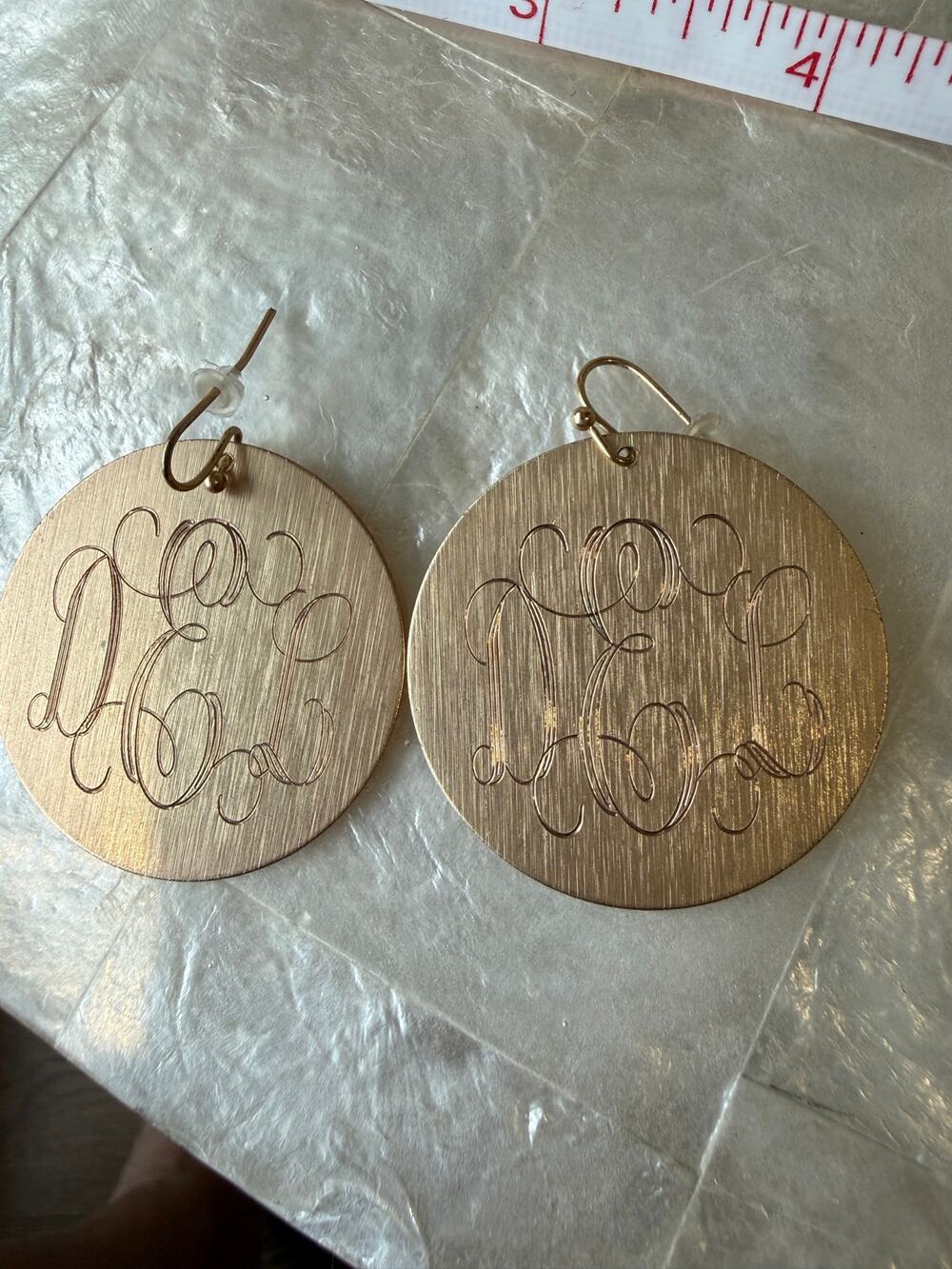 Hand Picked Monogrammed DEL Round 
Gold 
Tone Dangle Earrings NWT